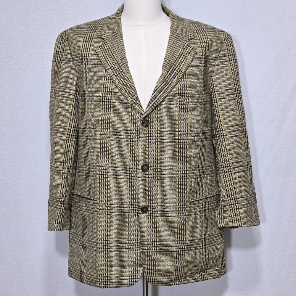 Hugo Boss Tweed Blazer Cashmere Wool Jacket Mens 42 Plaid‎ Vintage 3-Button
